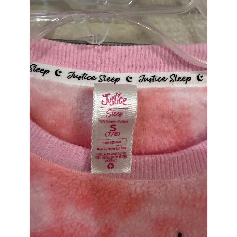 Justice Pajama Set Girls S 7/8 Pink Excellent Tie Dye Fleece Sleep Is My Bestie